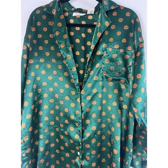 Victoria Secret Vintage Y2K Gold Label Womens Sleep Shirt Green Satin Pjs Medium - Picture 9 of 11